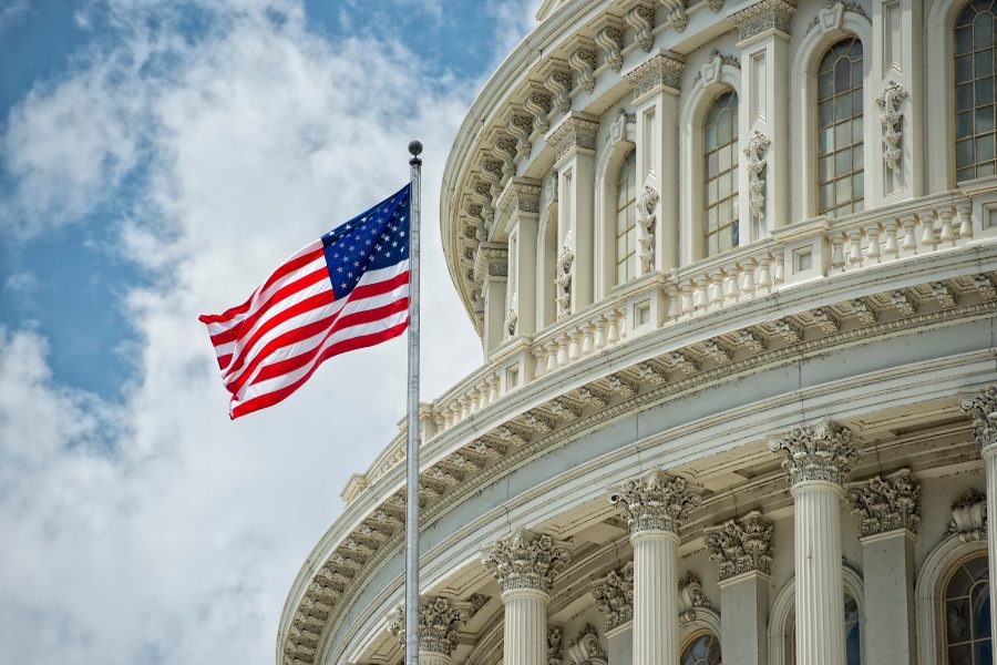 washington dc capitol detail on cloudy sky